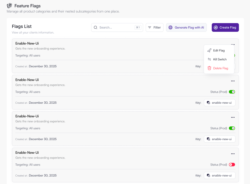 select and edit feature flag